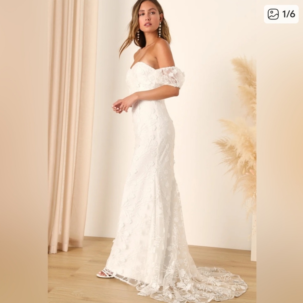 Lulu's White 3D Floral Embroidered Maxi Dress